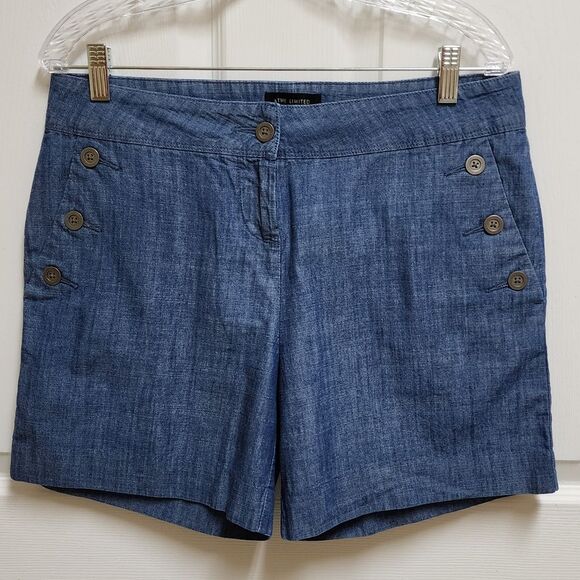 The Limited Shorts Womens 8 Blue Chambray Button Pockets Zip Nautical Preppy - Picture 1 of 9